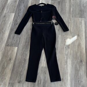 Hot Miami Styles Black Ribbed Jumpsuit